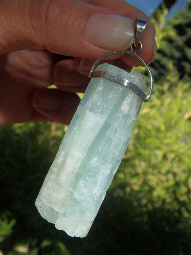 Gemmy & Chunky Raw Aquamarine Pendant in Sterling Silver ( Includes Silver Chain) - Earth Family Crystals