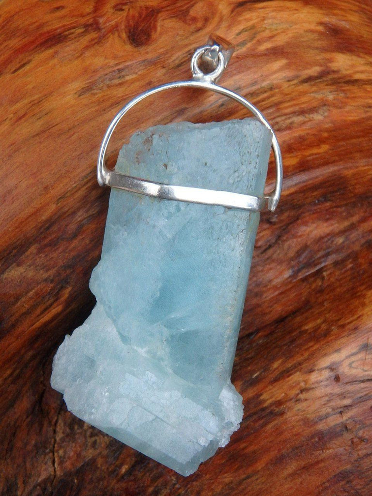 Chunky Soothing Sea Blue Raw Aquamarine Pendant In Sterling Silver  (Includes Silver Chain) - Earth Family Crystals