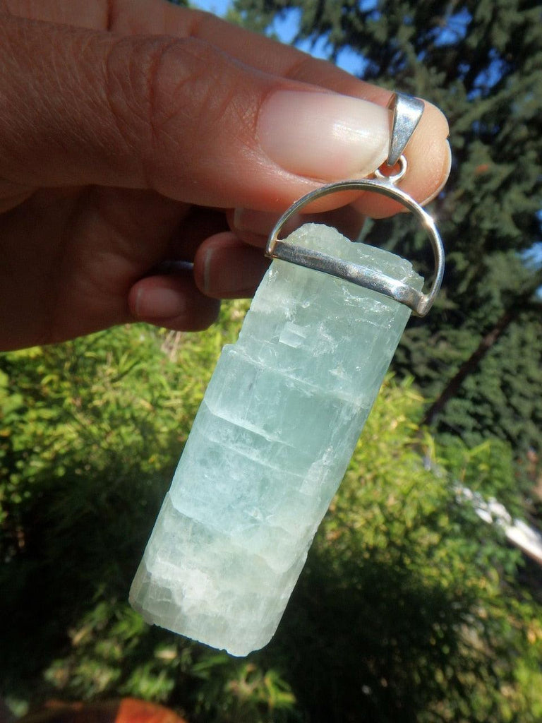 Gemmy & Chunky Raw Aquamarine Pendant in Sterling Silver ( Includes Silver Chain) - Earth Family Crystals