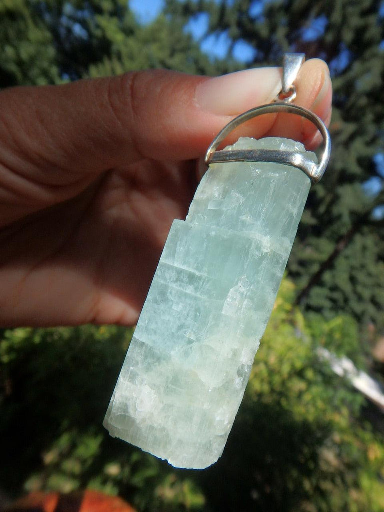 Gemmy & Chunky Raw Aquamarine Pendant in Sterling Silver ( Includes Silver Chain) - Earth Family Crystals