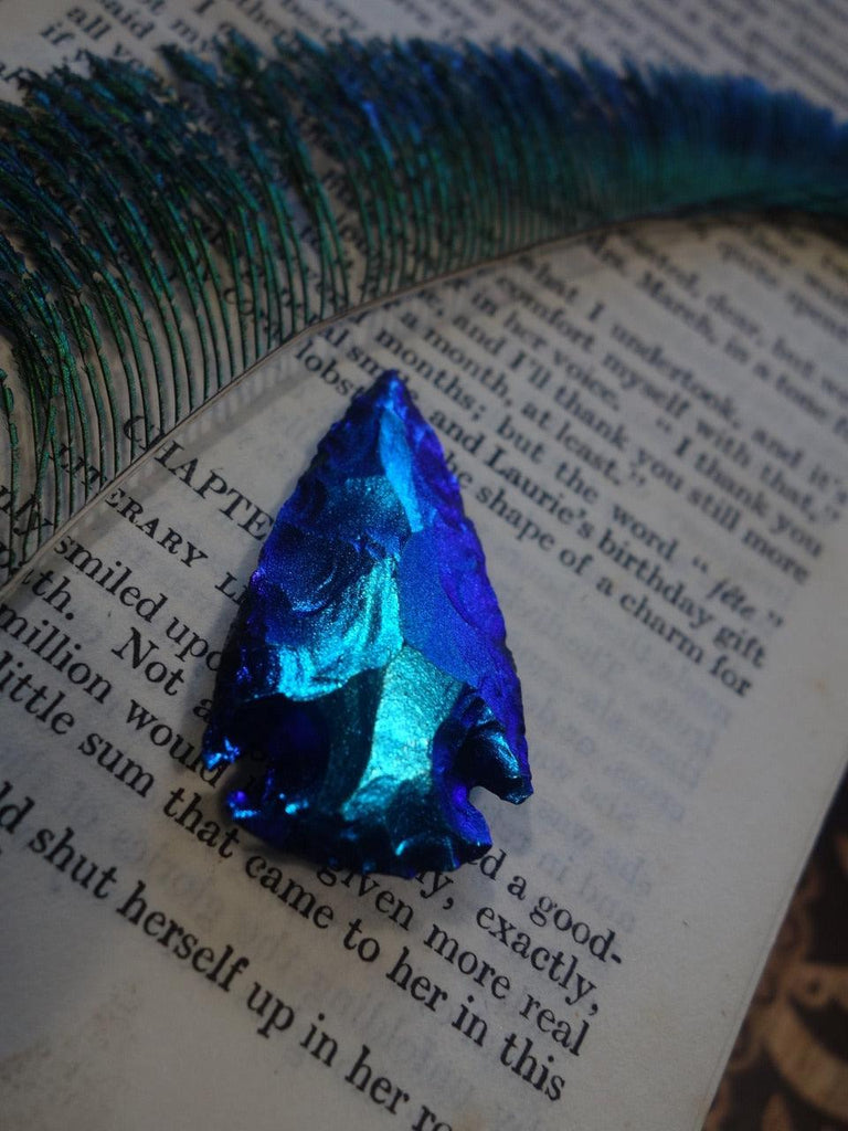 Unique Cobalt Blue Titanium Infused Arrowhead Specimen - Earth Family Crystals