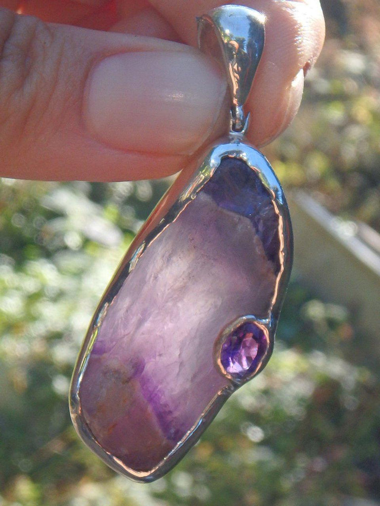 Custom Crafted! Chunky Genuine Raw Purple Auralite-23 & Faceted Amethyst Accent Stone  Pendant in Sterling Silver (Includes Silver Chain) - Earth Family Crystals