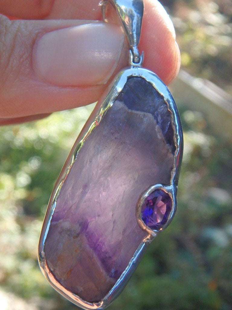 Custom Crafted! Chunky Genuine Raw Purple Auralite-23 & Faceted Amethyst Accent Stone  Pendant in Sterling Silver (Includes Silver Chain) - Earth Family Crystals