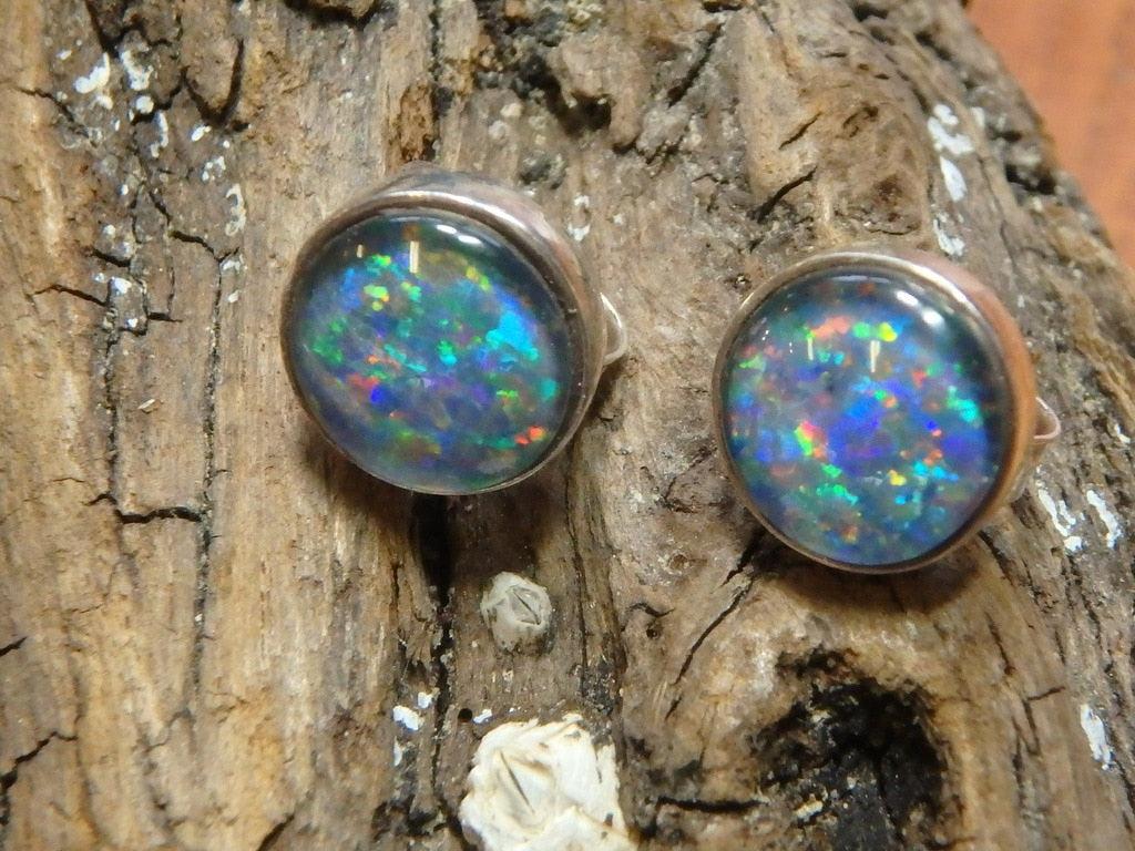 Rainbow Sparkle Australian Opal Stud Earrings In Sterling Silver - Earth Family Crystals