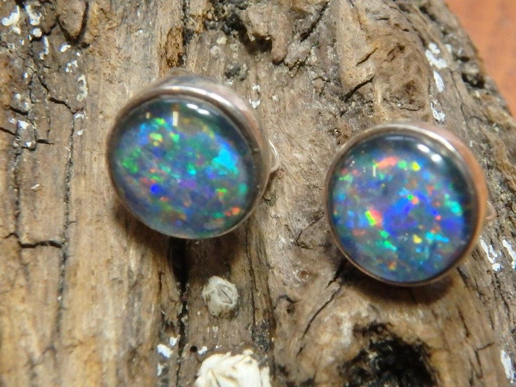 Rainbow Sparkle Australian Opal Stud Earrings In Sterling Silver - Earth Family Crystals