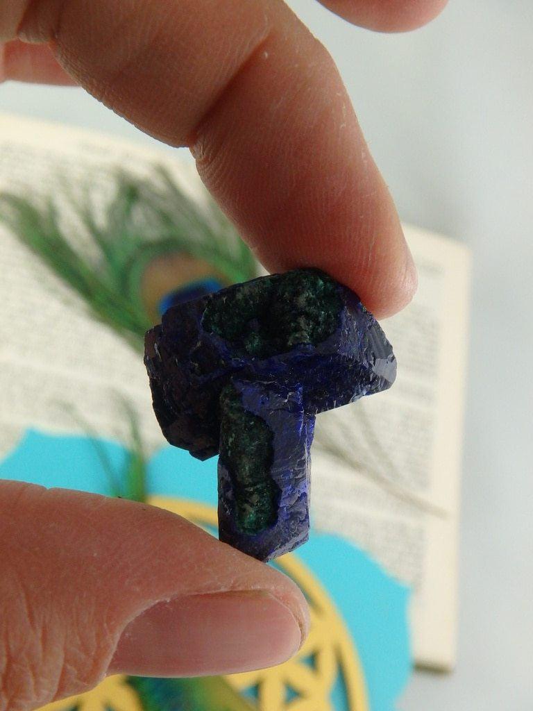Deep Azure Blue Azurite Crystal With Silky Malachite Inclusions - Earth Family Crystals