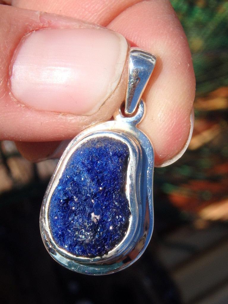Raw Dark Blue Druzy Azurite Gemstone Pendant In Sterling Silver (Includes Silver Chain) - Earth Family Crystals