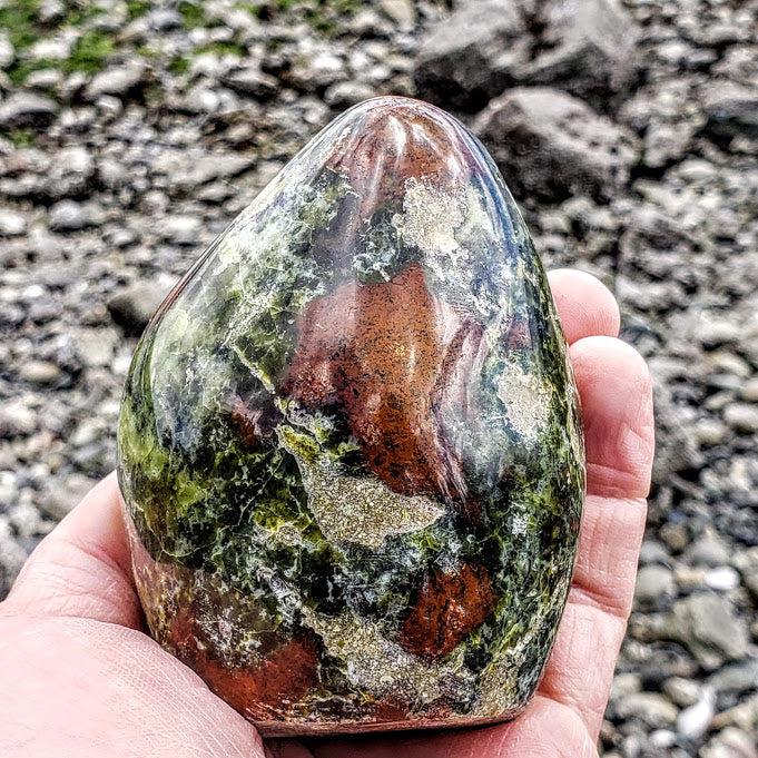 Unique Color Contrast Green Opal Standing Carving - Earth Family Crystals