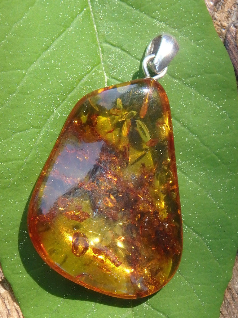 Cognac Lithuanian Amber Free Form Pendant Pendant In Sterling Silver (Includes Silver Chain) - Earth Family Crystals