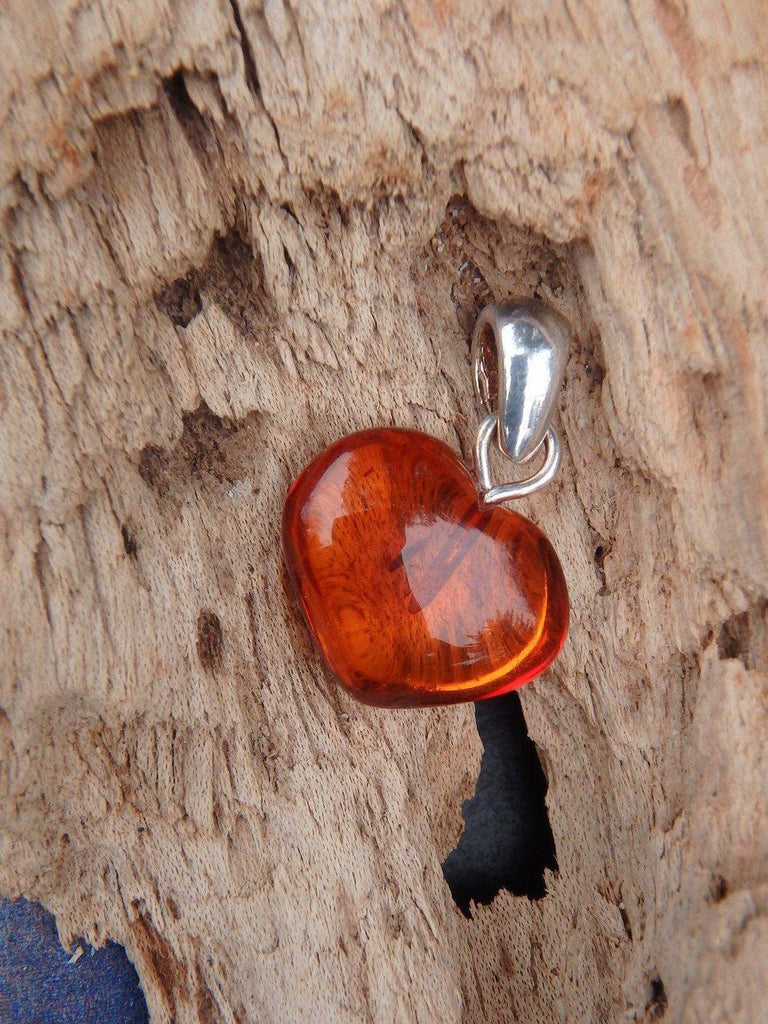 Adorable Dainty Cognac Baltic Amber Pedant In Sterling Silver - Earth Family Crystals