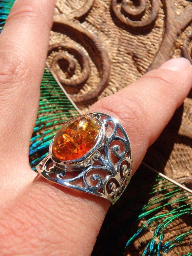 Elegant Baltic Amber Gemstone Ring In Sterling Silver (Size 9) - Earth Family Crystals