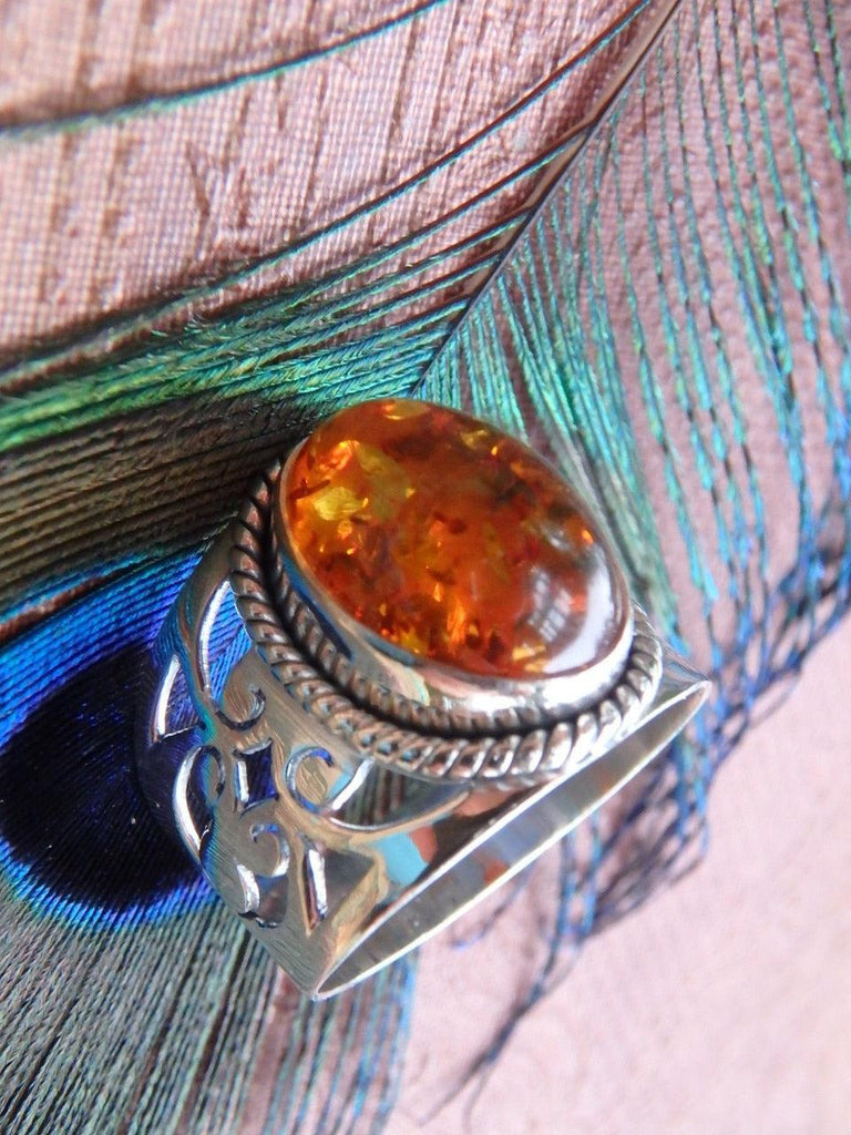 Fabulous Design~ Cognac Baltic Amber Ring In Sterling Silver - Earth Family Crystals