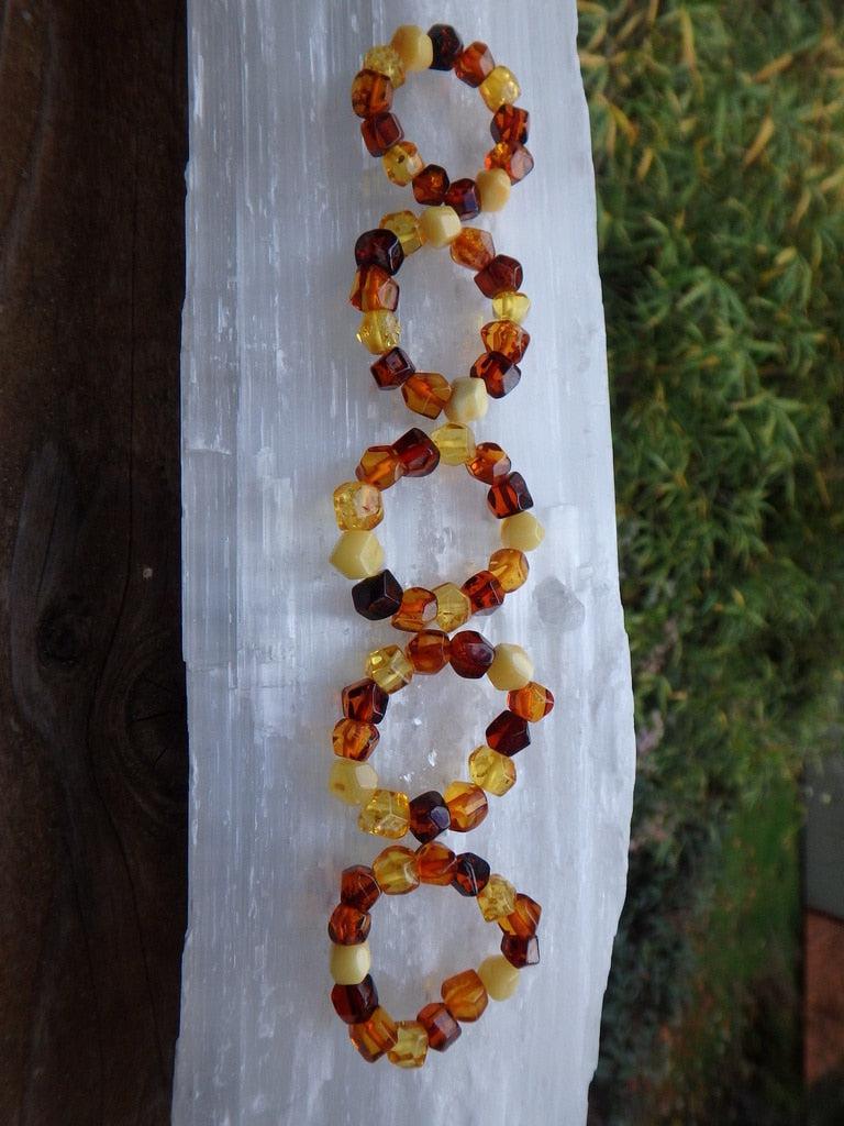 Healing Genuine Baltic Amber Ring on Stretchy Cord (Adjustable- Size 8-10) - Earth Family Crystals