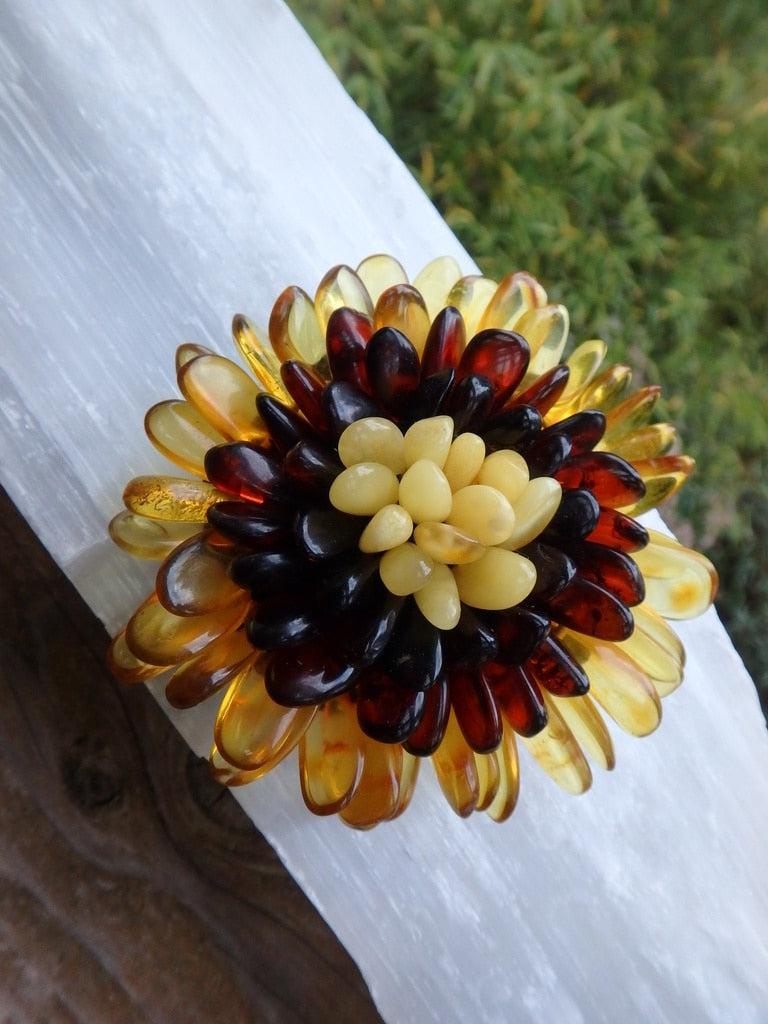 Gorgeous Baltic Amber Flower Brooch - Earth Family Crystals