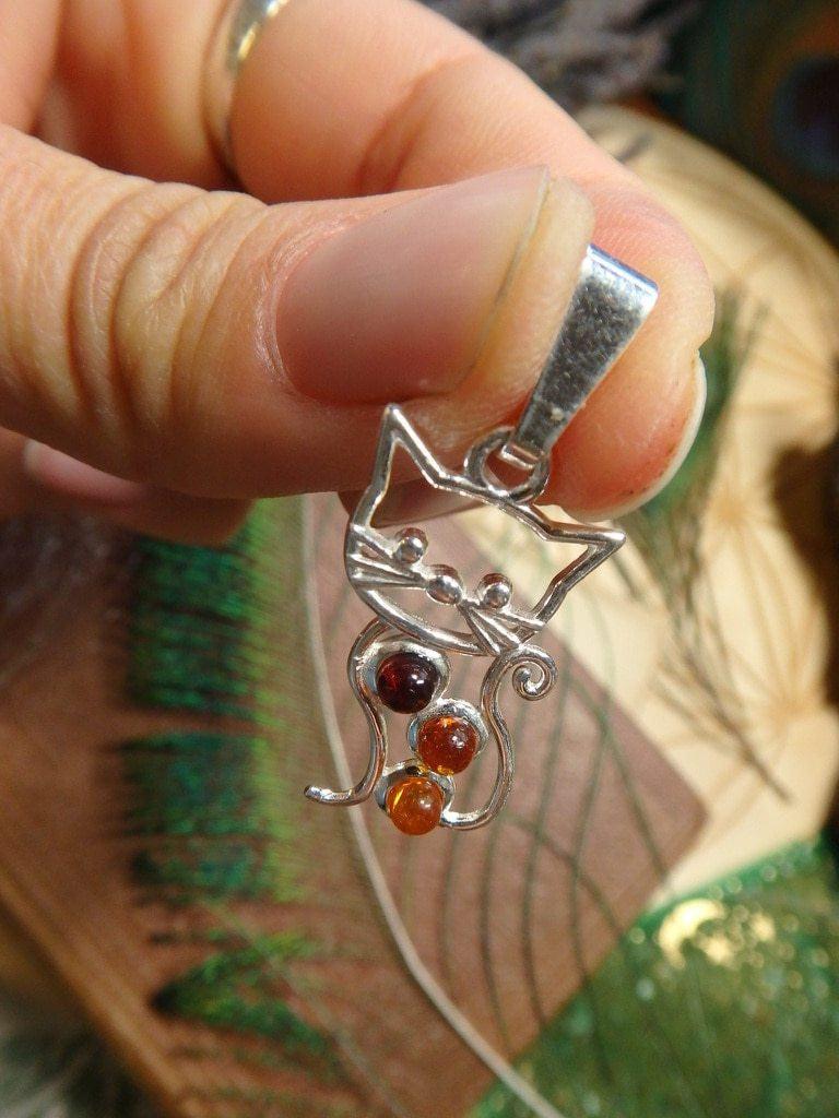 Adorable Baltic Amber Cat Gemstone Pendant In Sterling Silver (Includes Free Silver Chain) 1 - Earth Family Crystals
