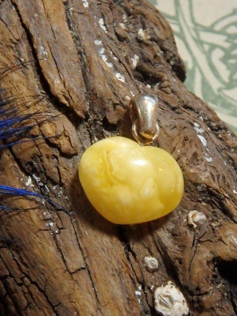 Butterscotch Baltic Amber Dainty Heart Pendant In Sterling Silver (Includes Silver Chain) - Earth Family Crystals