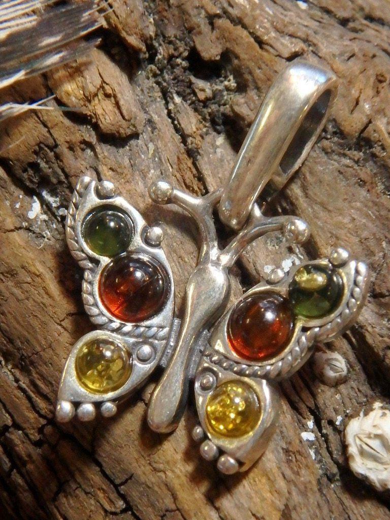 Adorable Baltic Amber Butterfly Pendant In Sterling Silver (Includes Silver Chain) - Earth Family Crystals