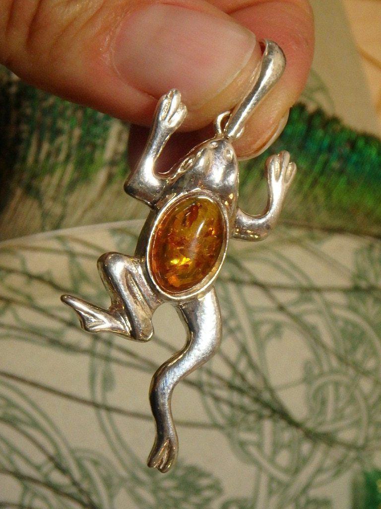 Adorable Baltic Amber Frog Pendant In Sterling Silver (Includes Silver Chain) 1 - Earth Family Crystals