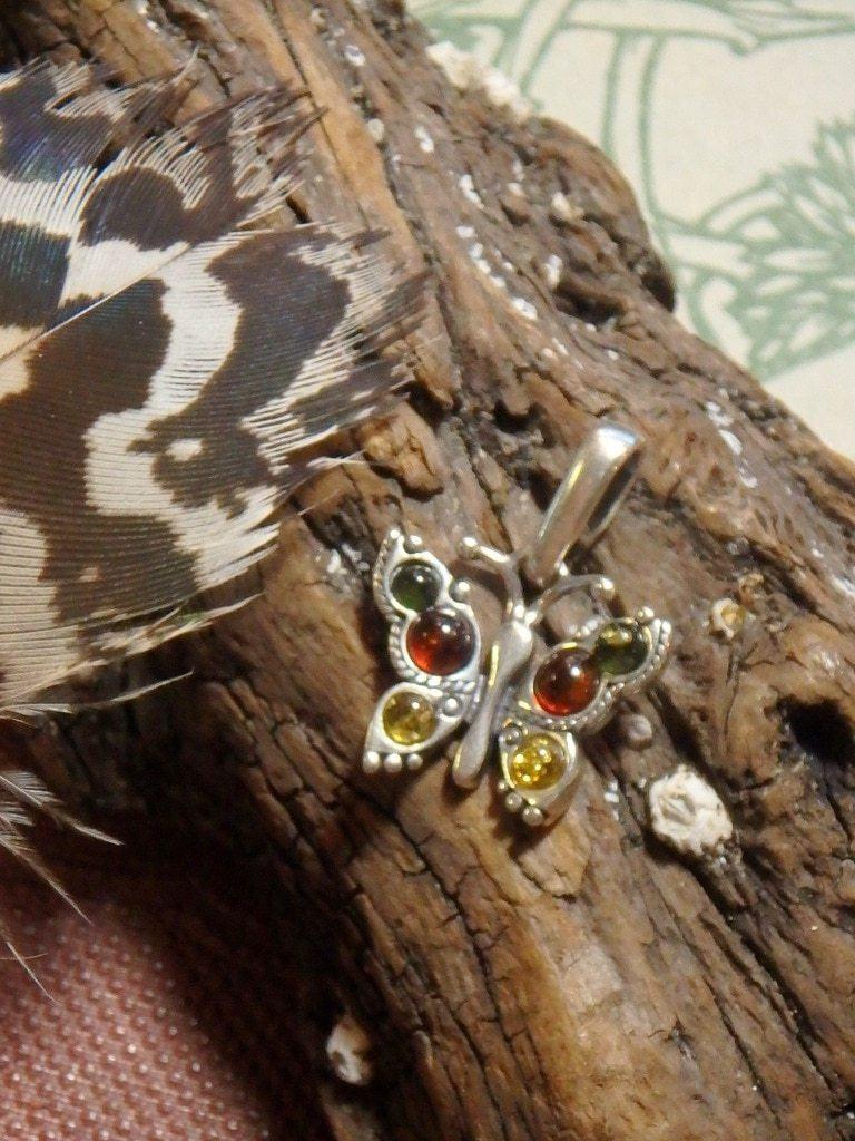 Adorable Baltic Amber Butterfly Pendant In Sterling Silver (Includes Silver Chain) - Earth Family Crystals