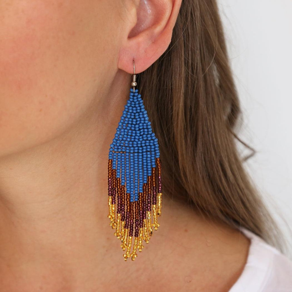 Reserved for Sandy Beautiful Blue Peacock Beaded Earrings (Hypoallergenic Hook) - Earth Family Crystals