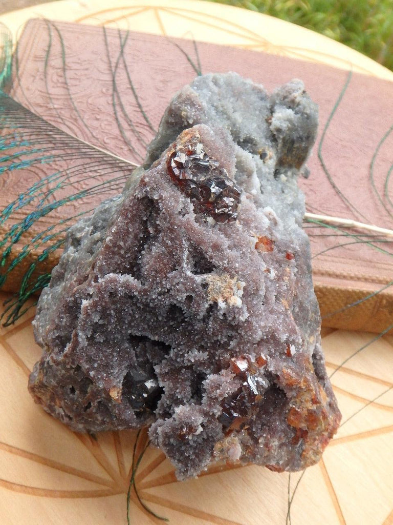 Incredible Sparkle Large Black Chalcedony With Burgundy Garnet Specimen - Earth Family Crystals