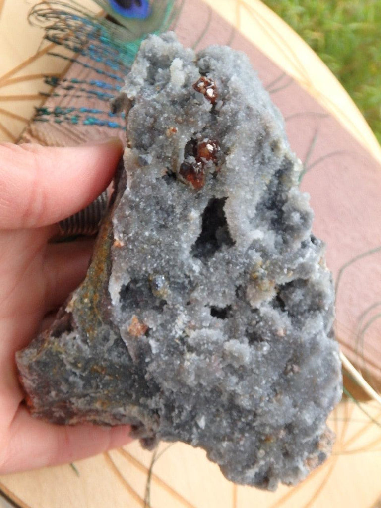 Incredible Sparkle Large Black Chalcedony With Burgundy Garnet Specimen - Earth Family Crystals