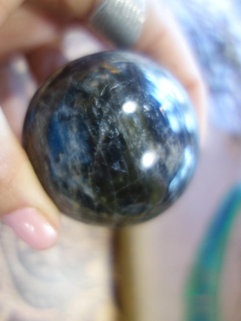 Fantastic Shimmer Black Moonstone Sphere Carving - Earth Family Crystals