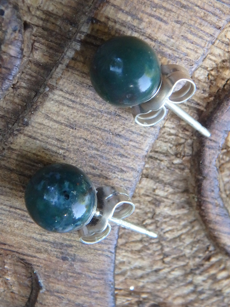 Bloodstone Stud Earrings in Sterling Silver - Earth Family Crystals