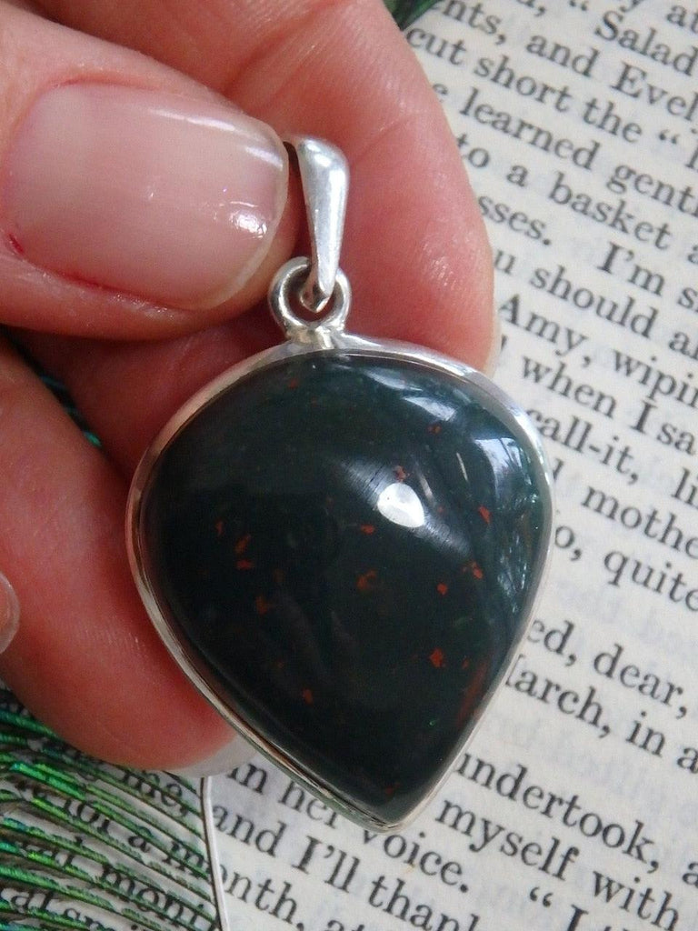 High Shine Speckled Red Bloodstone  Pendant In Sterling Silver (Includes Silver Chain) - Earth Family Crystals