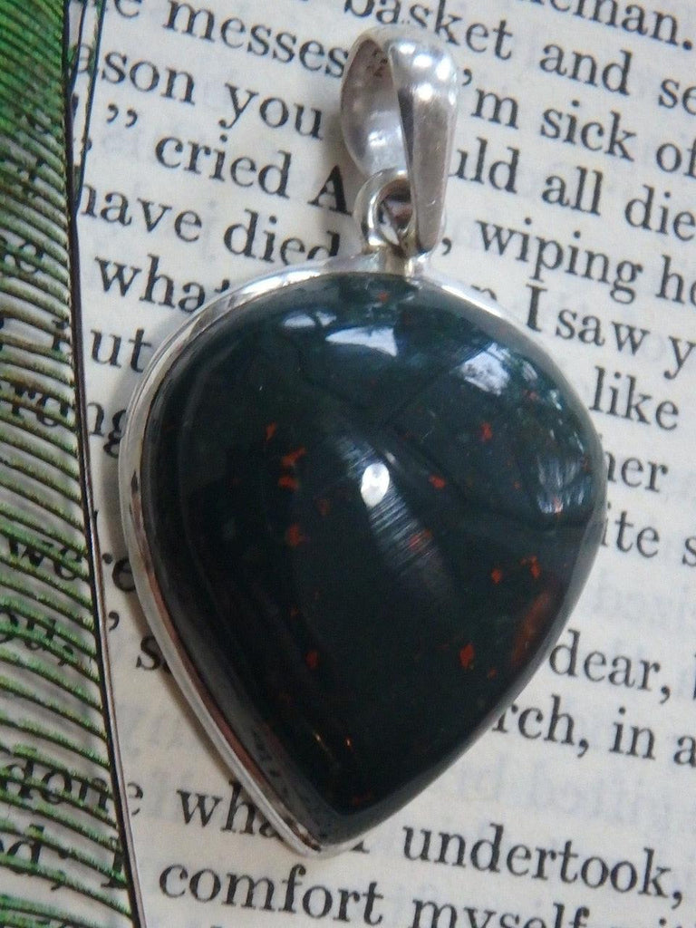 High Shine Speckled Red Bloodstone  Pendant In Sterling Silver (Includes Silver Chain) - Earth Family Crystals