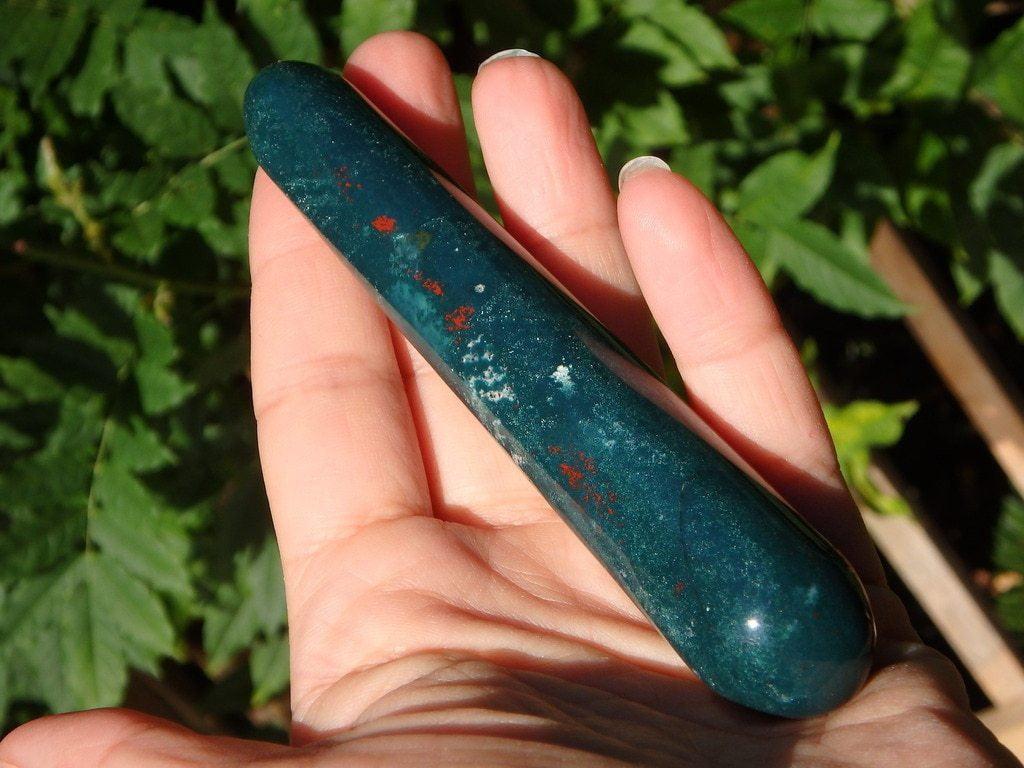 Dark Green Bloodstone Wand Carving - Earth Family Crystals