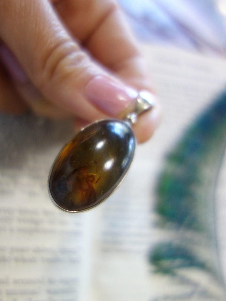 Beautiful Sumatra Blue & Golden Amber  Pendant In Sterling Silver (Includes Silver Chain) REDUCED - Earth Family Crystals