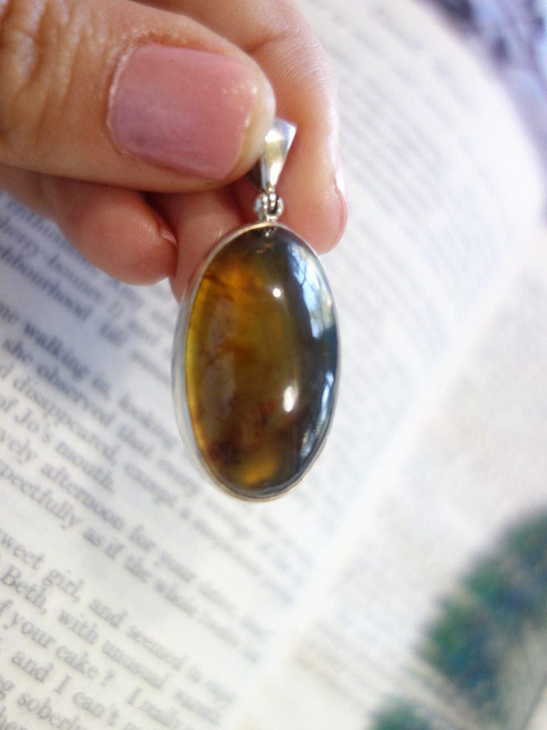 Beautiful Sumatra Blue & Golden Amber  Pendant In Sterling Silver (Includes Silver Chain) REDUCED - Earth Family Crystals