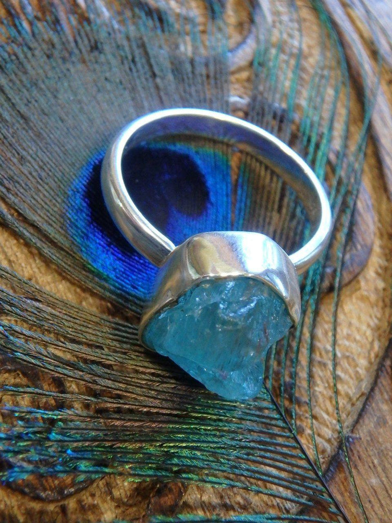 Cute & Raw Gemmy Blue Apatite Ring In Sterling Silver (Size 10.5) - Earth Family Crystals