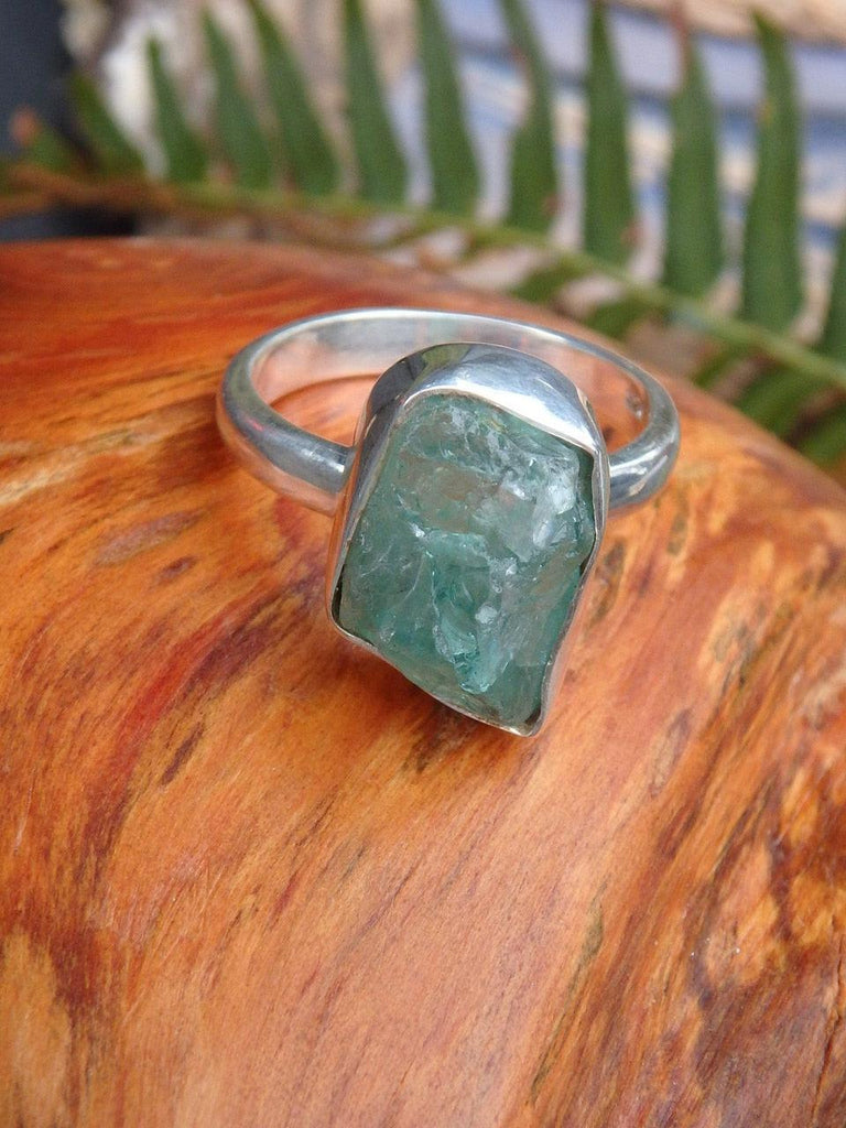 Gemmy Raw Blue Apatite Ring in Sterling Silver (Size 7.5) - Earth Family Crystals