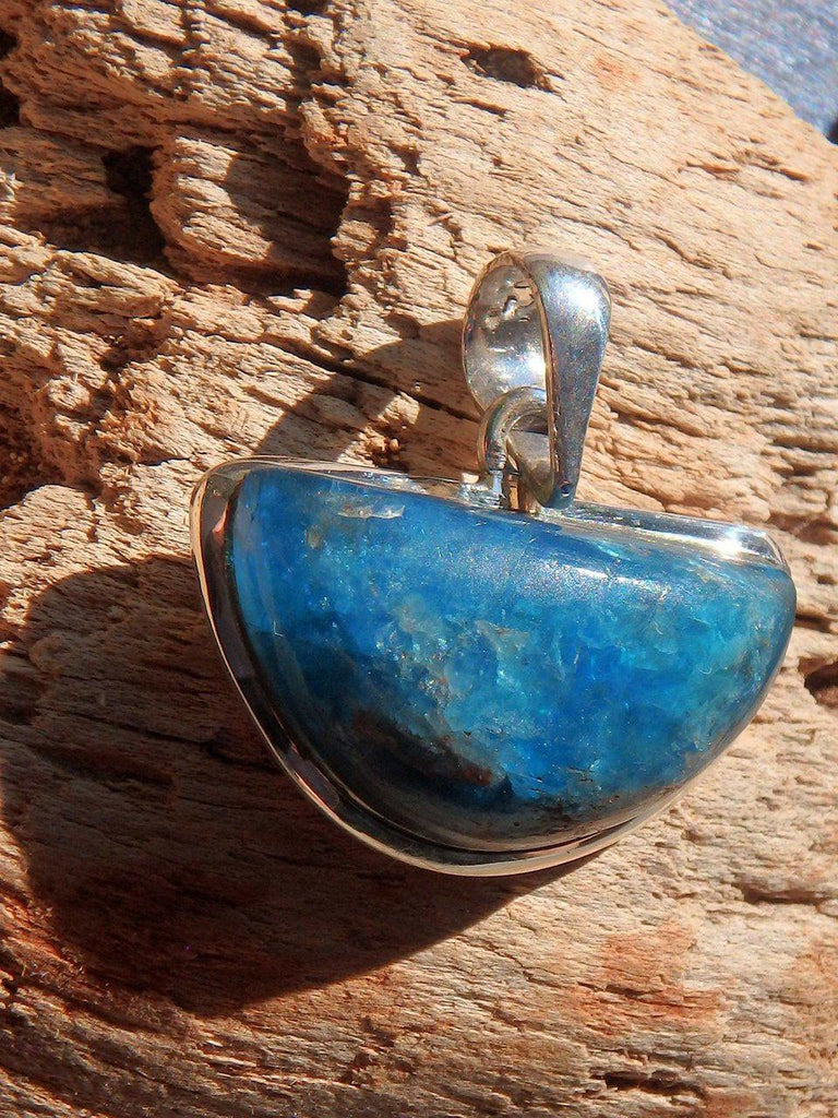 Blue Apatite Smiling Pendant In Sterling Silver (Includes Silver Chain) REDUCED - Earth Family Crystals
