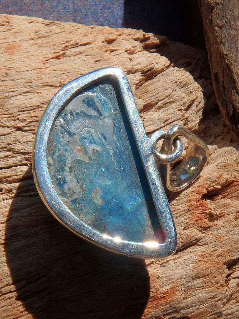 Blue Apatite Smiling Pendant In Sterling Silver (Includes Silver Chain) REDUCED - Earth Family Crystals