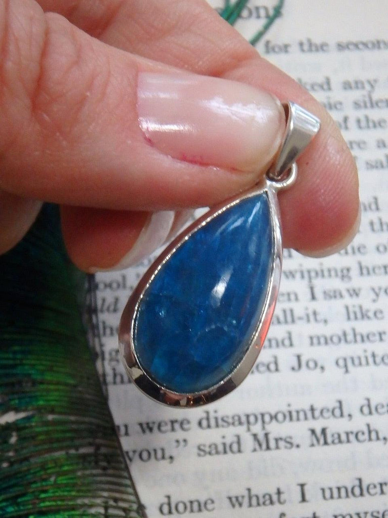 Vibrant Electric Blue Apatite  Pendant In Sterling Silver (Includes Silver Chain) 1 - Earth Family Crystals