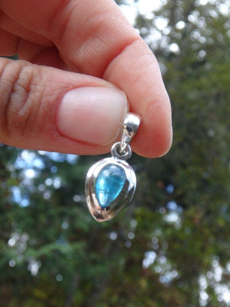 Cute & Dainty Blue Apatite  Pendant In Sterling Silver (Includes Free Silver Chain) - Earth Family Crystals