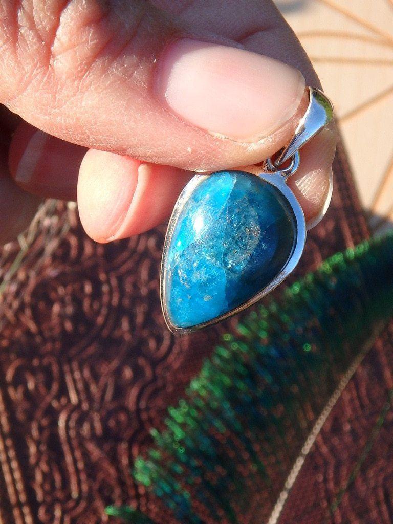 Electric Blue Apatite  Gemstone Pendant In Sterling Silver (Includes Silver Chain) 1 - Earth Family Crystals