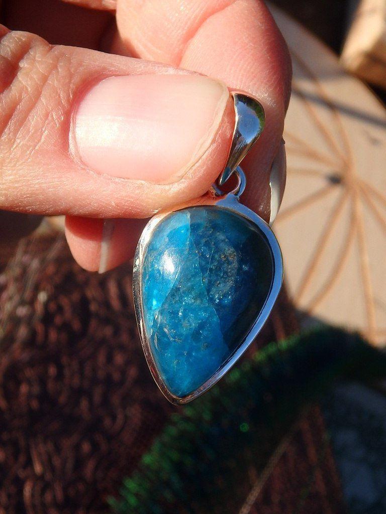 Electric Blue Apatite  Gemstone Pendant In Sterling Silver (Includes Silver Chain) 1 - Earth Family Crystals