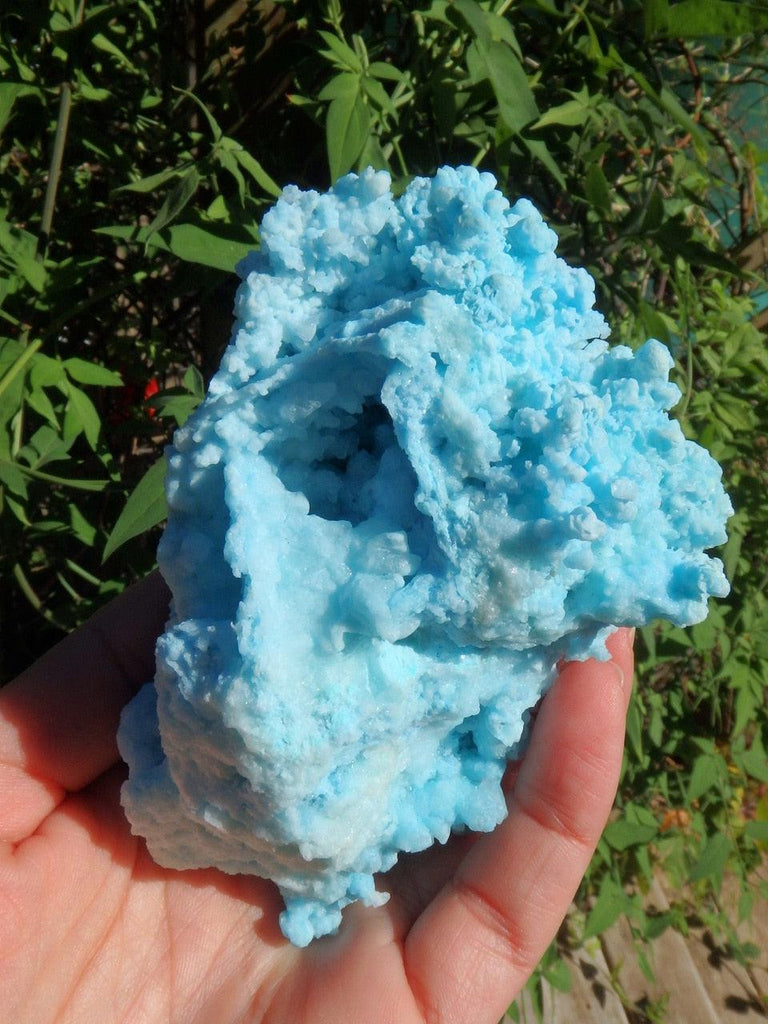 Incredible Color! Large Natural Blue Aragonite Specimen With Caves - Earth Family Crystals