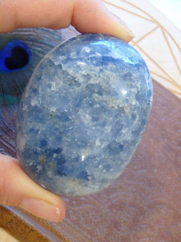 Smooth & Soothing Deep Blue Calcite Polished Palm Stone - Earth Family Crystals