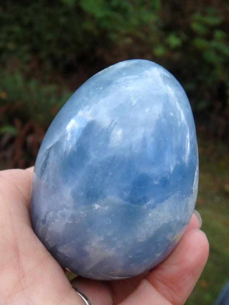 Large Cool Blue Calcite Egg Carving - Earth Family Crystals