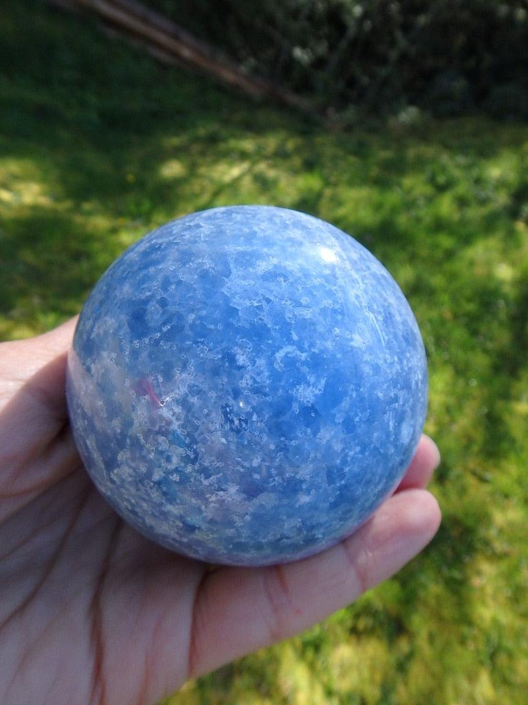 XL Sky Blue Calcite Polished Sphere Carving - Earth Family Crystals