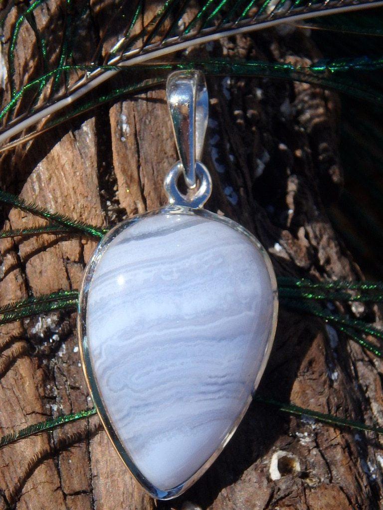 Creamy Soothing Blue Lace Agate Gemstone Pendant In Sterling Silver (Includes Silver Chain) - Earth Family Crystals