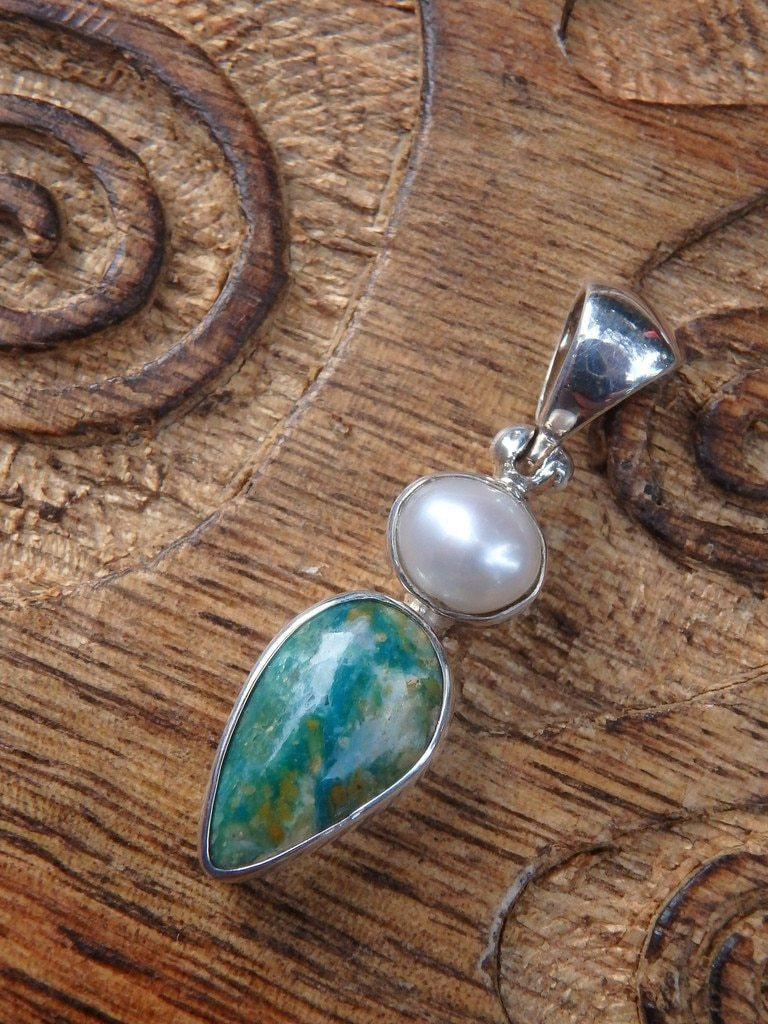 Custom Crafted~ Stunning Peruvian Blue Opal & Freshwater Pearl Pendant In Sterling Silver (Includes Silver Chain) - Earth Family Crystals