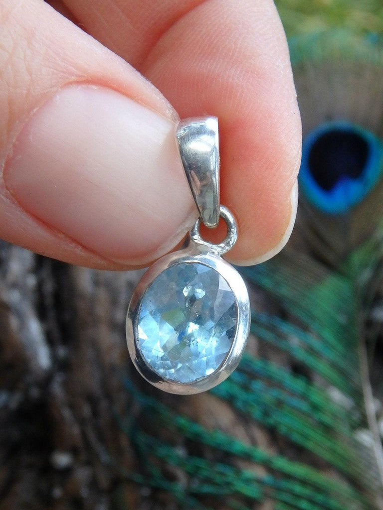 Sweet Blue Faceted Topaz Dainty Gemstone Pendant In Sterling Silver  (Includes Silver Chain) - Earth Family Crystals