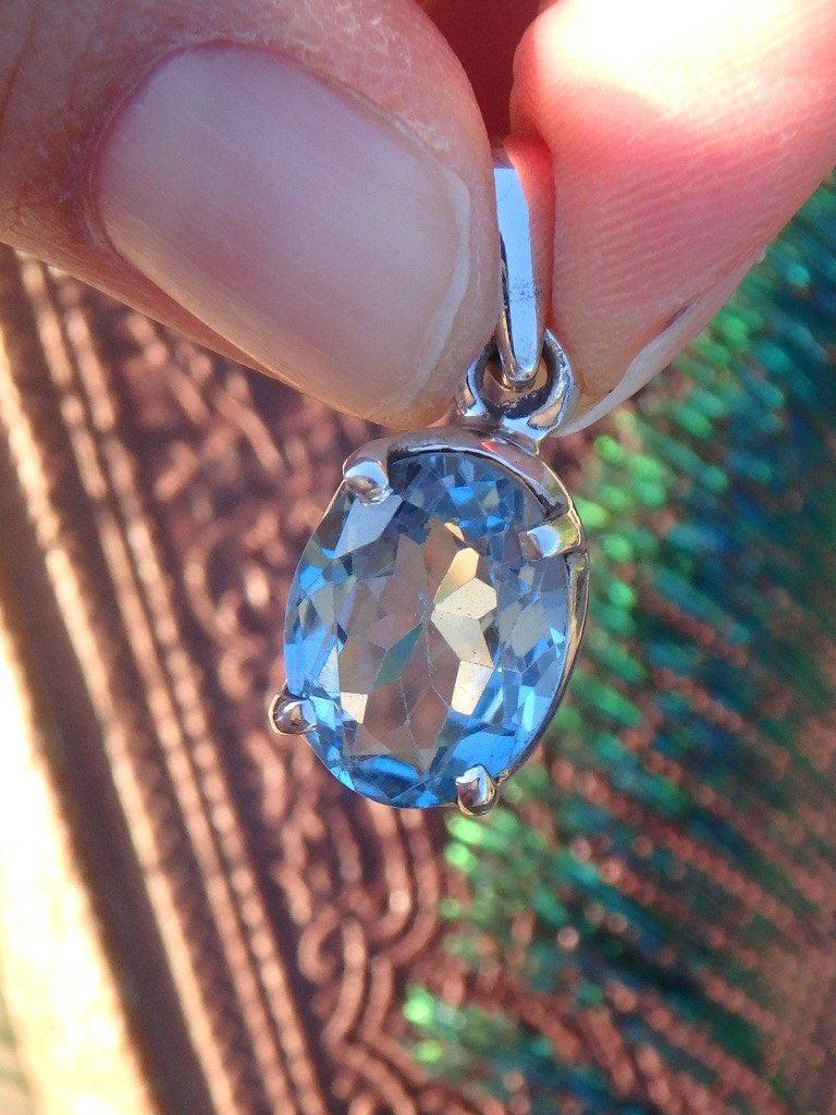 Blue Faceted Topaz Gemstone Pendant In Sterling Silver (Includes Silver Chain) 1 - Earth Family Crystals