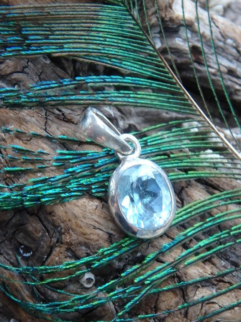 Sweet Blue Faceted Topaz Dainty Gemstone Pendant In Sterling Silver  (Includes Silver Chain) - Earth Family Crystals